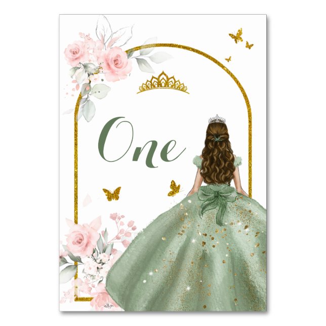 Numeração De Mesa Sage Green Vress Dourado Royale Princesa XV Años (Frente)