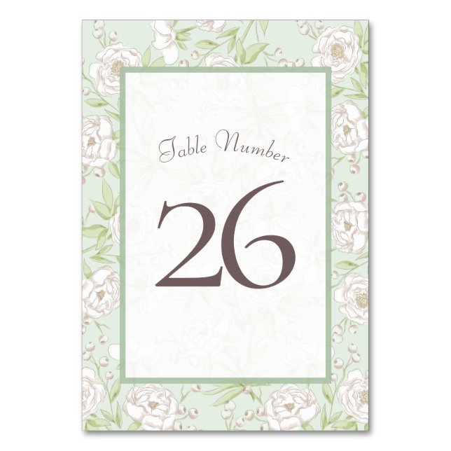 Numeração De Mesa Sage Green White Rose Wedding Table Number (Frente)