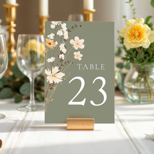 Numeração De Mesa Sage Green Wildflower Wedding (Sage Green Elegant Wildflower Table Number)