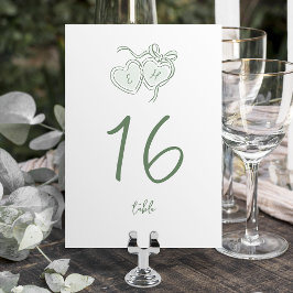 Numeração De Mesa Sage Hand Drawn Hearts Monogram Whimsical Wedding