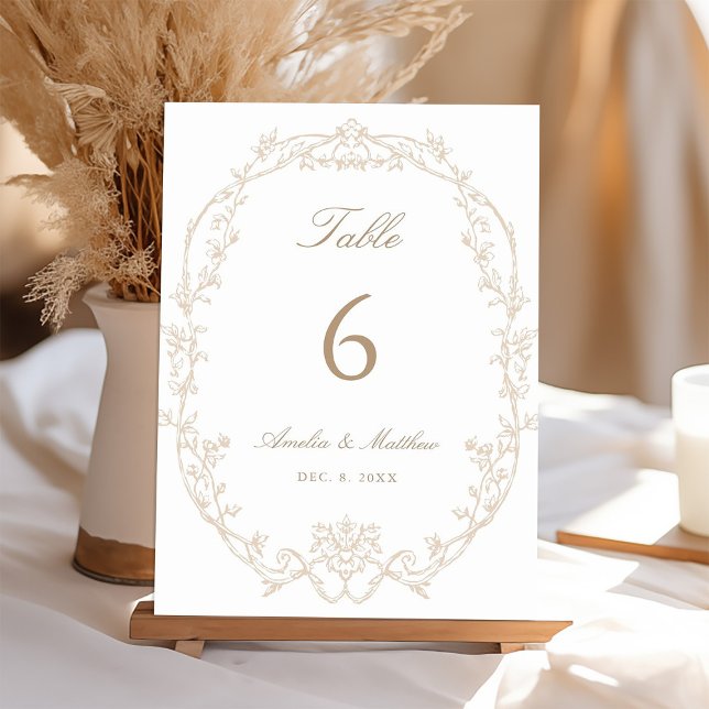 Numeração De Mesa Sand Ornate Floral Frame Wedding (Criador carregado)