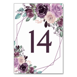 Numeração De Mesa Sangria Roxo Malva Geométrico Floral Casamento