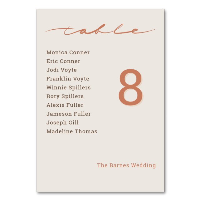 Numeração De Mesa Script de Letra à Mão para Casamento (Frente)
