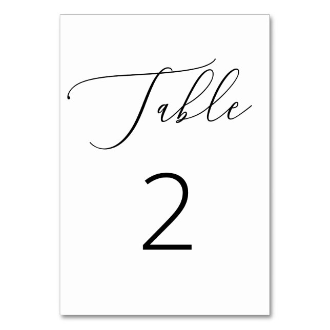 Numeração De Mesa Script Elegante | Casamento Negro e Branco minimal (Frente)