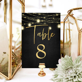 Numeração De Mesa Script Elegante das Luzes Douradas e Pretas Modern