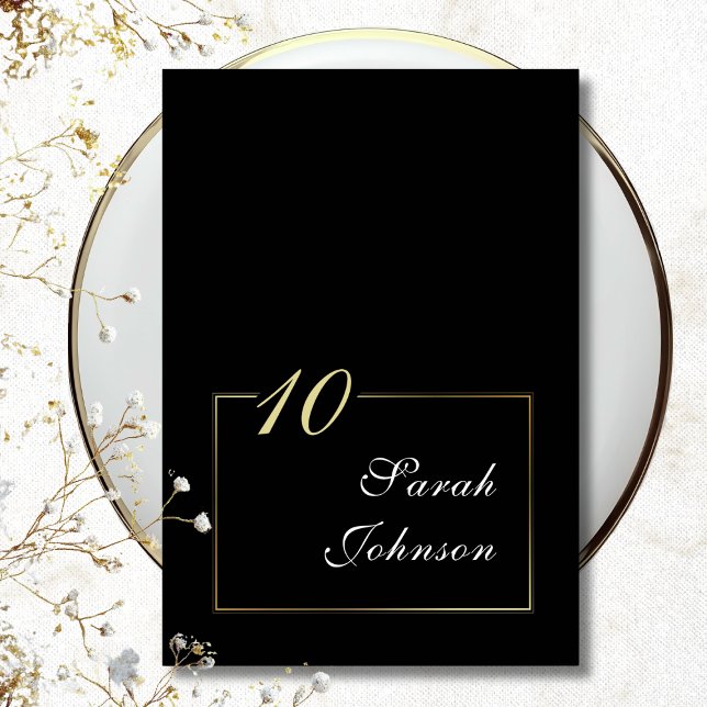 Numeração De Mesa Script Elegante de Borda Dourada Mínima Preta e Br (Criador carregado)