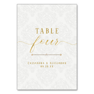 Numeração De Mesa Script Elegante Renda Branca Dourado 4 Quatro Casa
