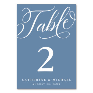 Numeração De Mesa Script Flourish Moderno, Azul Dusty