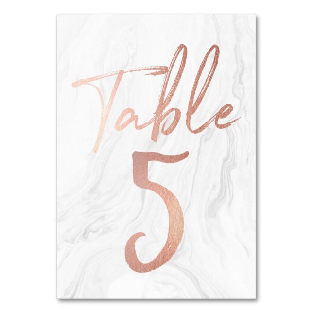 Numeração De Mesa Script Marble e Rosa Dourado | Tabela Número Cartã (Frente)