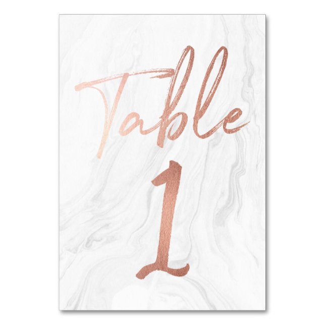 Numeração De Mesa Script Marble e Rosa Dourado | Tabela Número Cartã (Frente)