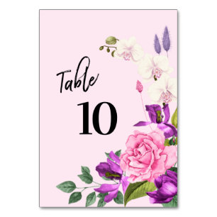 Numeração De Mesa Script Moderno Floral Floral Violeta Cor-de-Água R