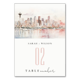 Numeração De Mesa Seattle, Washington Watercolor Landscape Wedding
