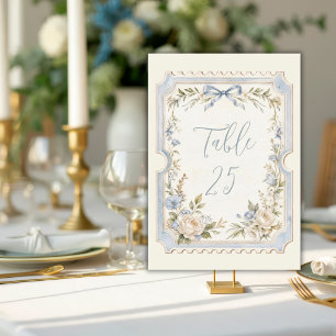 Numeração De Mesa Selo Francês Vintage Azul Elegante Casamento 