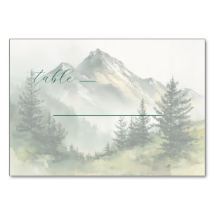 Numeração De Mesa Serena Paisagem Montanhosa em Aquarela Verde Suave