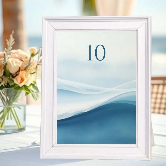 Numeração De Mesa Serene Blue Beach Wedding Table Numbers (Serene Blue Abstract Wedding Table Numbers)
