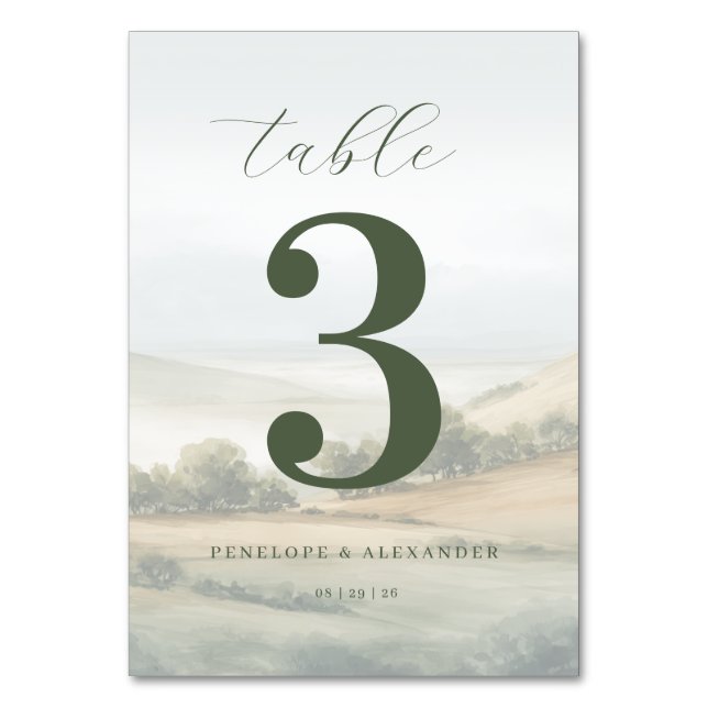 Numeração De Mesa Serene Olive Landscape Table Number (Frente)