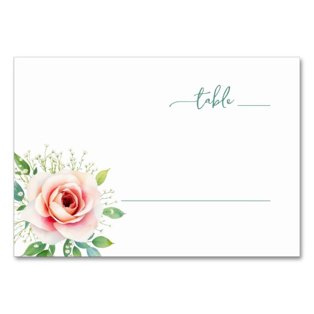 Numeração De Mesa Serene Pastel Watercolor Rose (Frente)