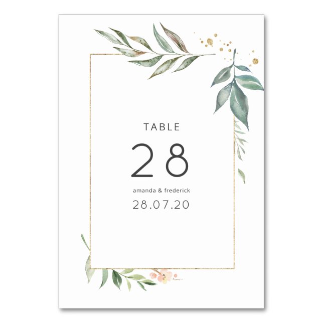 Numeração De Mesa Serenidade Aquarela Geometria Casamento Verde (Frente)