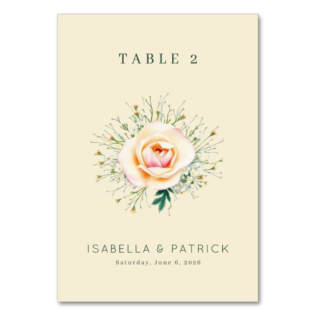 Numeração De Mesa Sereno Grinalda Floral em Aquarela Creme (Frente)
