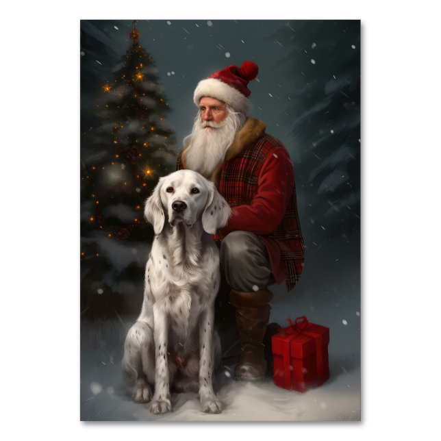 Numeração De Mesa Setter Inglês Com Papai Noel Natal Festivo (Frente)