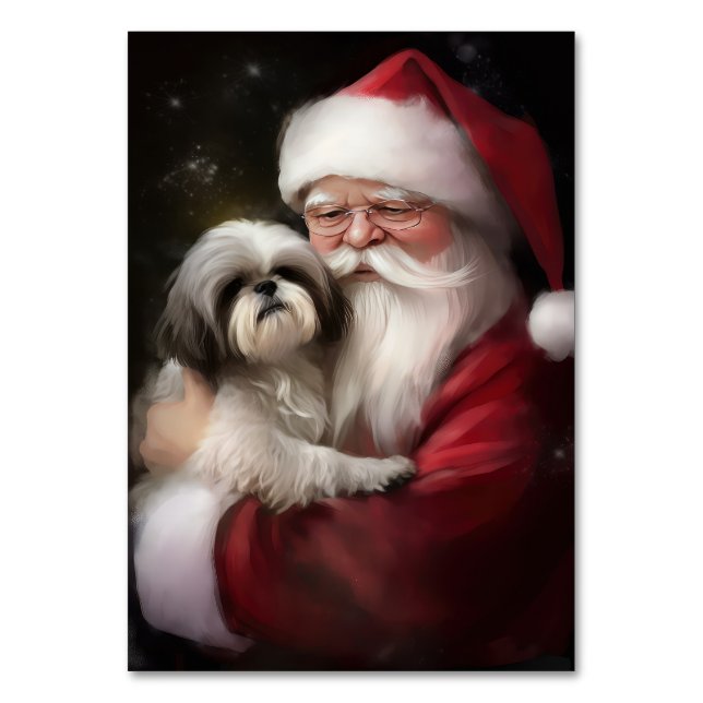 Numeração De Mesa Shih Tzu Com Papai Noel Natal Festivo (Frente)