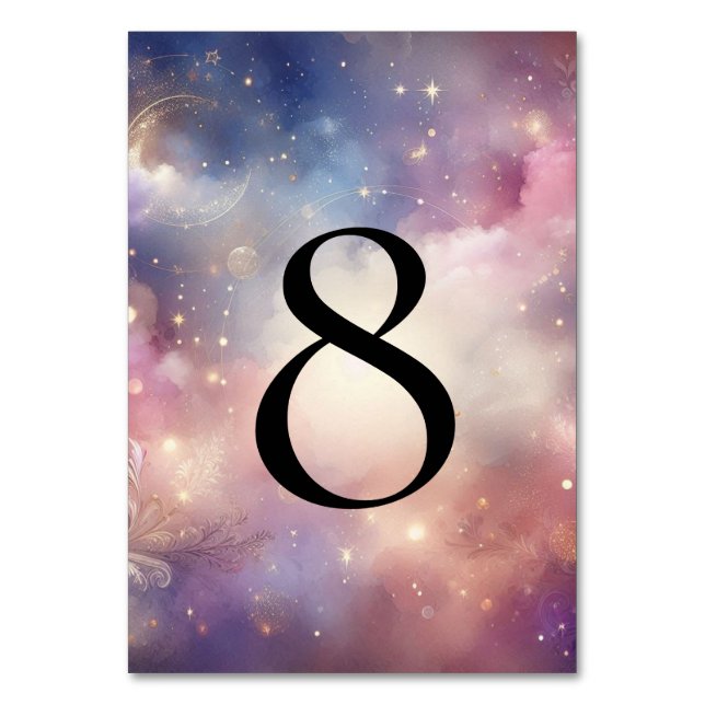 Numeração De Mesa Shimmering Celestial Stardust Skies Casamento (Frente)