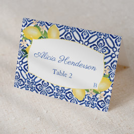 Numeração De Mesa Siciliana Lemons Blue Azulejo Place Card