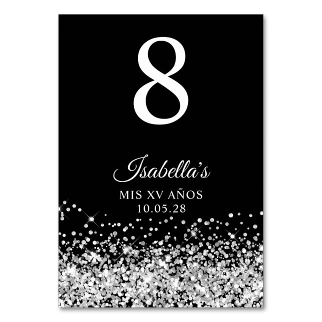 Numeração De Mesa Silver Glitter Black Mis XV Anos (Frente)
