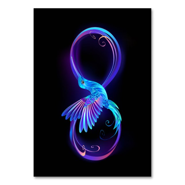 Numeração De Mesa Símbolo Neon Infinity com Hummingbird brilhante (Frente)