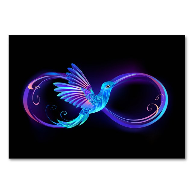 Numeração De Mesa Símbolo Neon Infinity com Hummingbird brilhante (Frente)