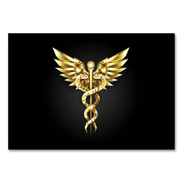 Numeração De Mesa Símbolo Poligonal Dourado Caduceus (Frente)