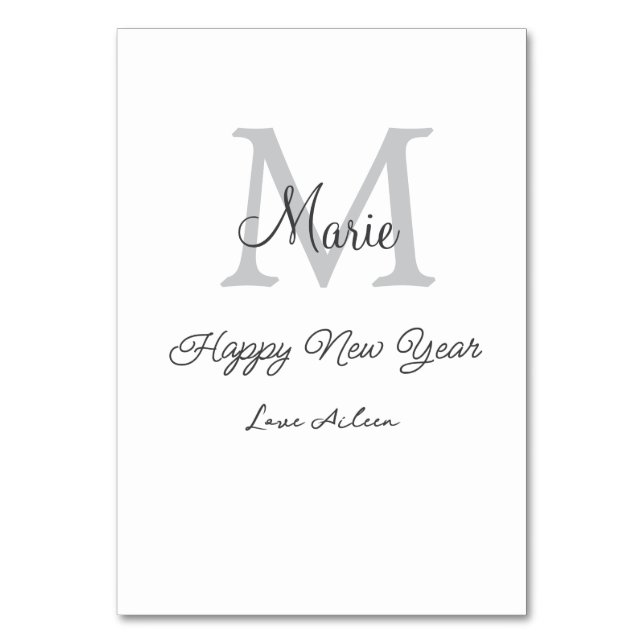Numeração De Mesa simple minimal happy new year monogram gray name  (Frente)