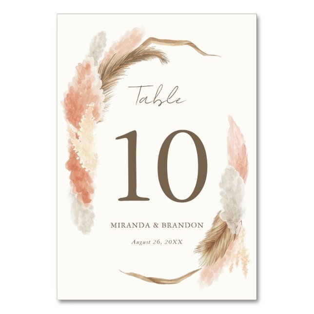 Numeração De Mesa Simple Modern Rustic Pampas Grass Wedding (Frente)
