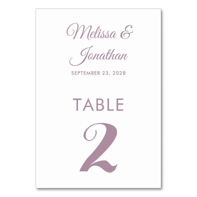 Numeração De Mesa Simples casamento elegante roxo e poeirento (Frente)