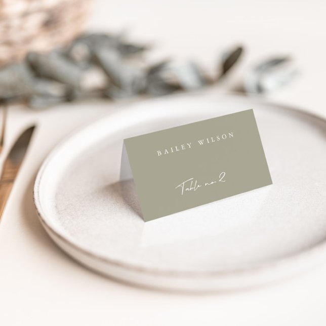 Numeração De Mesa Simples Cinza Green Modern Wedn Place Card (Criador carregado)