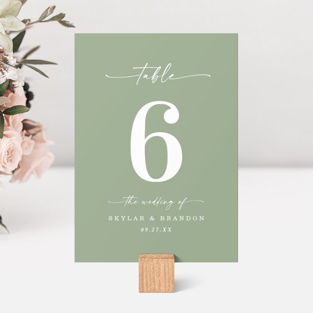 Numeração De Mesa Simples Cores Sólidas Luz Verde Folha Casamento (Criador carregado)