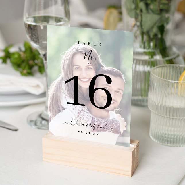 Numeração De Mesa Simples e elegante casamento de fotos (Modern simple elegant script photo wedding table number)