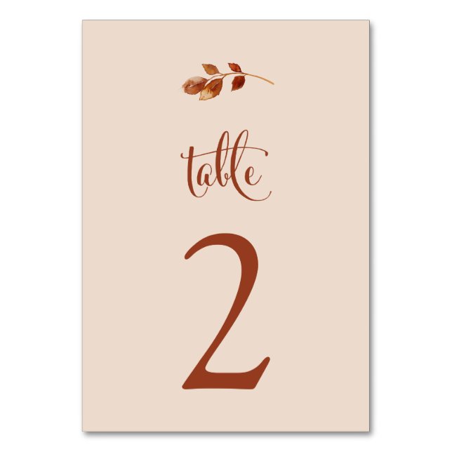 Numeração De Mesa Simples Folhas de Outono Bege Terracota Casamento  (Frente)