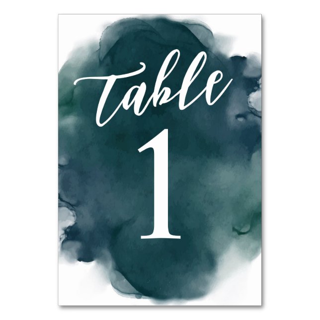 Numeração De Mesa SImples Moderno Azul Esmeralda Verde Aquarela (Frente)