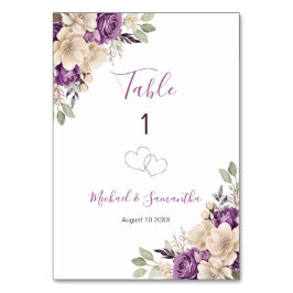Numeração De Mesa Sinal de Casamento Rosa Roxo e Marfim Elegante