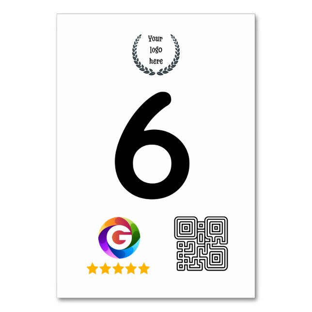Numeração De Mesa Sinal de Mesa de Avaliações do Google | QR Code Pe (Frente)