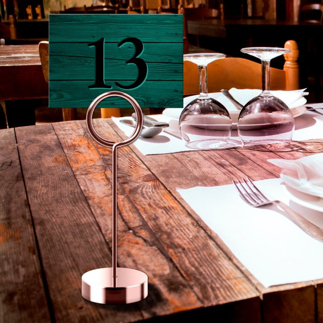Numeração De Mesa Sinal de Mesa Rústico Falso Gravado Verde Turquesa (Rustic Faux Engraved Teal Green Restaurant Table Number)