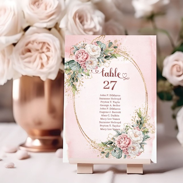 Numeração De Mesa Sinal de Número de Mesa de Casamento em Rose Gold  (Rose Gold Eucalyptus Wedding Table Number Sign)