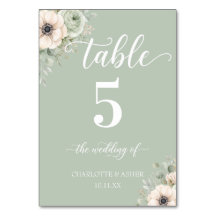 Sinal de Número de Mesa de Casamento Floral Verde