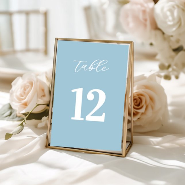 Numeração De Mesa Sinal de Números de Mesa Azul Simples (table numbers, light blue decor, wedding tables, bridal shower, baptism party, simple minimalist)
