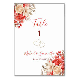 Numeração De Mesa Sinal de Rosa de Casamento Elegante Vermelho e de