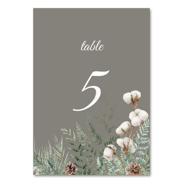 Numeração De Mesa Snowy Greenery Table Number Card (Frente)