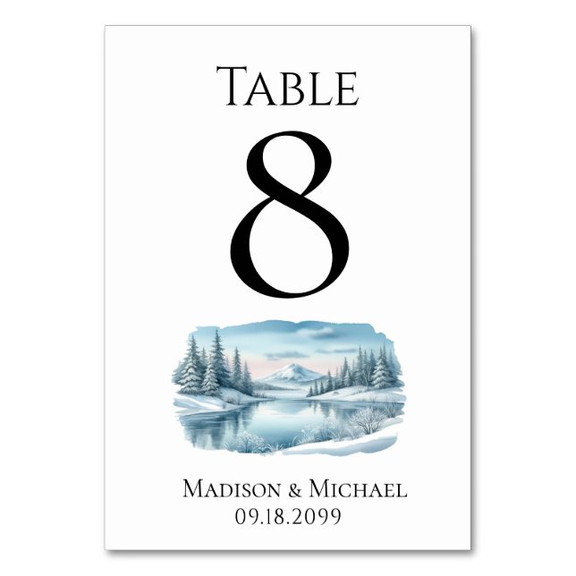 Numeração De Mesa Snowy Mountain Winter Lake Wedding (Frente)