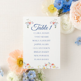 Numeração De Mesa Soft Blue Floral Wedding Seating Chart Card