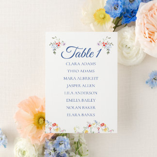 Numeração De Mesa Soft Blue Floral Wedding Seating Chart Card